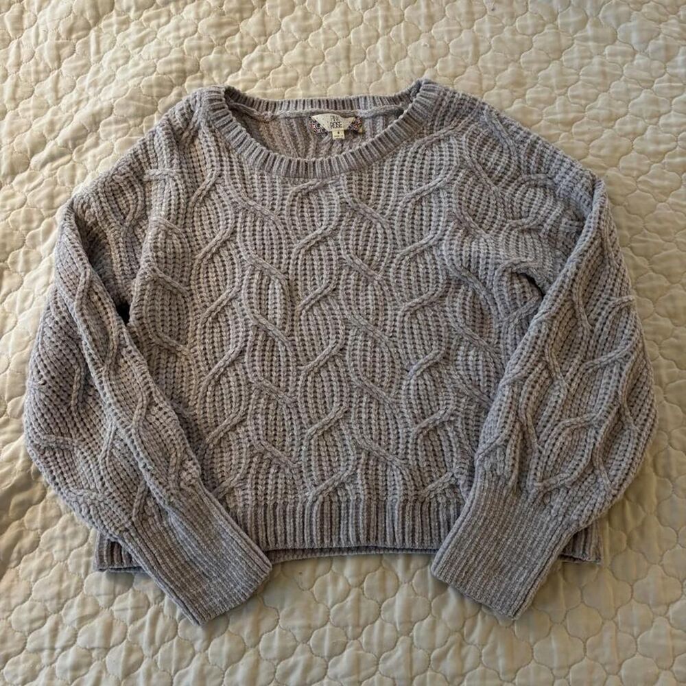 Women's Gray Cable Knit Cozy Grandpa Sweater Size S
